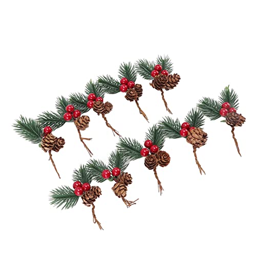 10 Stück Tannenzapfen-Weihnachtsspieöe mit Roten Beeren, Künstliche Zarte Dekorationen für Weihnachten, Breite Anwendung von Acouto
