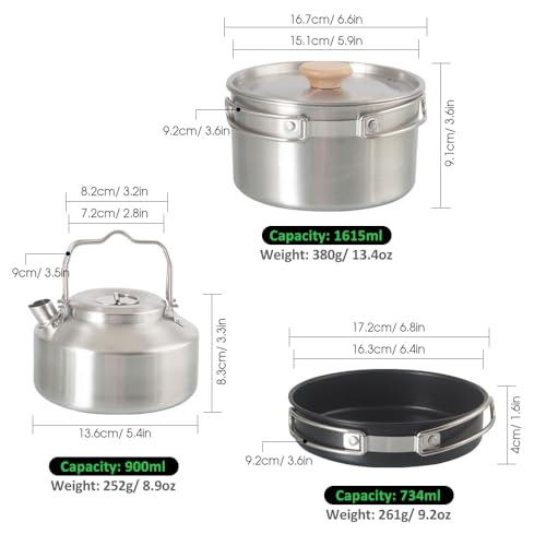 Acouto Camping Cookware Set Camping Cookware Set Faltbare Rucksacktöpfe und Pfannen mit Kesselartikeln Kochen Können Bequem auf Dem Kit EIN Kessel Easy Inbegriffen Gelagert Werden von Acouto