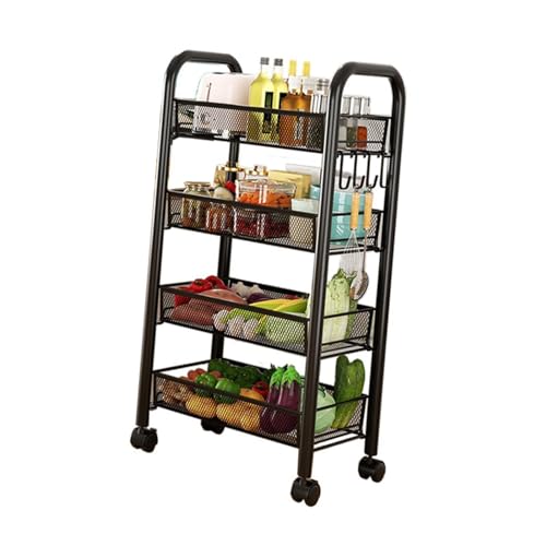 Acouto Rolling Storage Cart Layered Storage Regale Multi Funktionelle Bewegliche Snacks Gemüsekörbe Küche Regale Weiß DREI Schichten Multi -Layered Design Rolling Cartmetal (Schwarze Vier Schichten) von Acouto