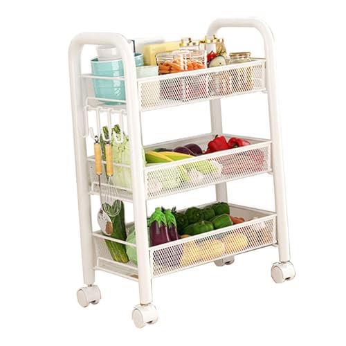 Acouto Rolling Storage Cart Layered Storage Regale Multi Funktionelle Bewegliche Snacks Gemüsekörbe Küche Regale Weiß DREI Schichten Multi -Layered Design Rolling Cartmetal (Weiße DREI Schichten) von Acouto