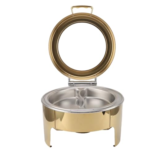 Acouto Runde Buffet Chafing Dish Gold Visuell 90 Grad Flip Deckel Edelstahl 6L Heizbuffet Lebensmittel Wärmer Zwei Fächer -Lebensmittelbehälter Tägliche Handwerkskunst Runde Buffet Scheuchter (2 Acouto Runde Buffet Chafing Dish Gold Visuell 90 Grad Flip Deckel Edelstahl 6L Heizbuffet Lebensmittel Wärmer Zwei Fächer -Lebensmittelbehälter Tägliche Handwerkskunst Runde Buffet Scheuchter (2 von Acouto