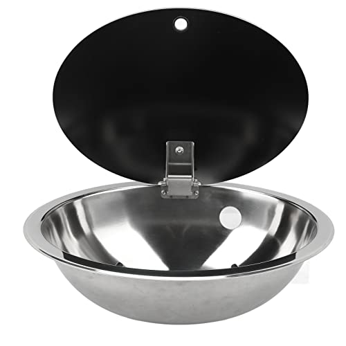 Acouto Runde Spüle Große Kapazität Edelstahl RV Spüle Spülbecken mit Hartem Glasdeckel Schalldicht für Yacht Runde Sinkbar -Vorbereitung Sinkround RV SKICHENKEN SCHWINKSTALLELAHE von Acouto