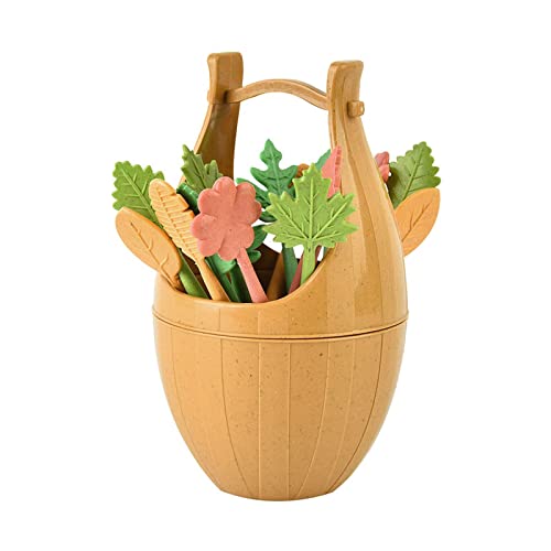 Acouto Schöne Blattformgabeln, Wiederverwendbare, Entzückende Dekoration, 16 Stücke Plastik Set für Obstsalatgebäck, Ideal für Freunde mit Blatteimer, Weizenorange Stängel, Kreative (Brown) von Acouto
