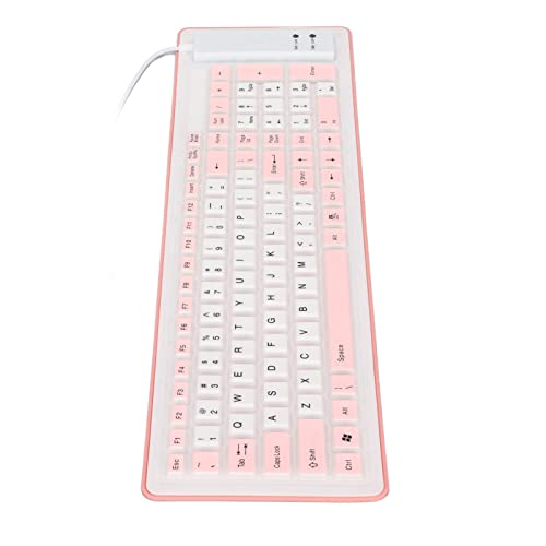 Acouto wasserdichte Tastatur, Faltbare Silikontastatur, USB-Kabel, Wasserdicht, Staubdicht, Langlebiges Silikon für Laptop (Rosa) von Acouto