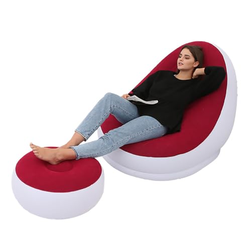 Aufblasbarer Stuhlblasen Aufblasbarer Stuhl Faltbare Verblöschung PVC Komfortable mit Fußhocker Blocken Sie Lounge Stuhl für Outdoor -Campingreisen Kaffee das von Sofa und Bett in der Lage, in der von Acouto