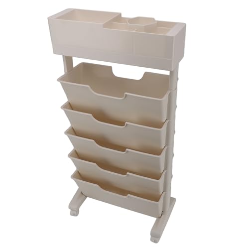 Beige White Bookshelf Plastikbuchhandel N Buchlager Utilien -Display Regale für Wohnzimmer Schlafzimmer Küche mit Rädern 40.4x74.7cm Bookshoelffloor Bookselfstorage Book (mit Rädern 40,4x74.7cm) von Acouto