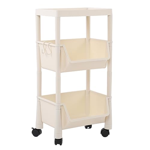 Compact Rolling Storage Organi Compact Rolling Storage Großkapazität Mobiler Utility Cart Movable Storage Book Regale mit Abschließbaren Rädern 3 Tier mit Cover -Tool Discover (Zwei Schichten mit (2 von Acouto