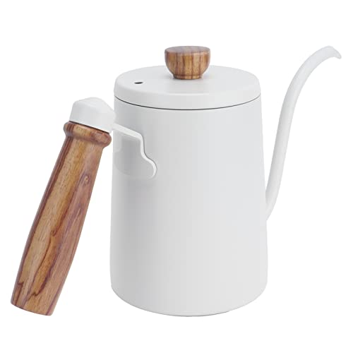 Kaffee-Handkanne, 600ML Kaffeekanne Holz 304 Edelstahl Kaffee-Handkanne Tropfkaffeemaschine Kaffeekanne mit Holzgriff Tropf Heißes Wasser für Tee, Kaffee(Beige 600ML) von Acouto