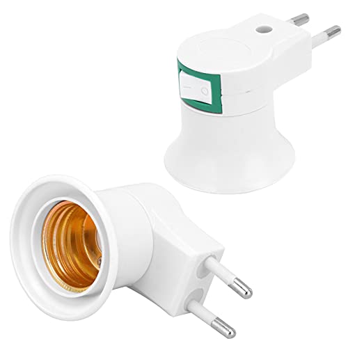 Lampenfassung, 2 Stück E27 Steckfassung Adapter mit Schalter PVC Schraubsteckdose Lampensockel EU Stecker 220V von Acouto