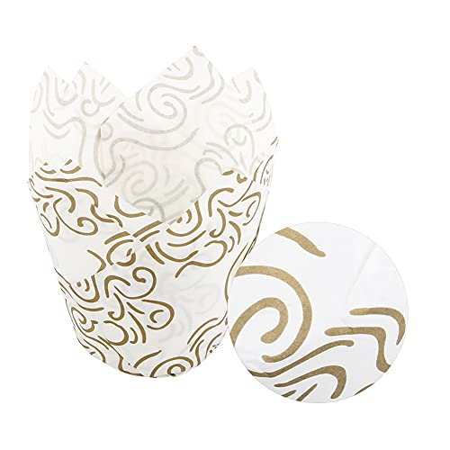 Runde Kuchenform, 50 Stück Mini Cupcake Liner Papier Runde Kuchen Backförmchen Muffinförmchen Home Party Hochzeit (Weiöes Gold) von Acouto