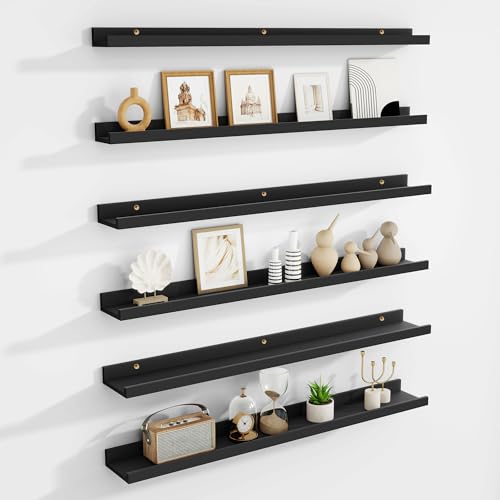 Acovy Schwebende Regale für die Wand, 6 Stück, 91,4 cm, Bilderleiste, Regal, Dekoration, Aufbewahrung, Wandmontage, Regale für Wohnzimmer, Schlafzimmer, Dekoration, Bücher, Bilderrahmen, Schwarz von Acovy