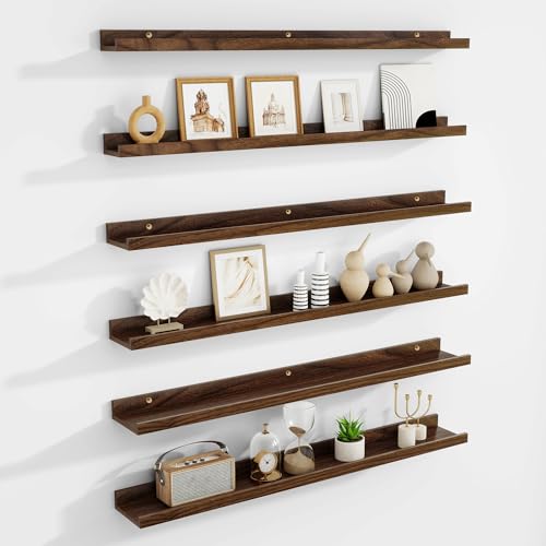 Acovy Schwebende Regale für die Wand, 6 Stück, 91,4 cm, Bilderleiste, Regal, Dekoration, Aufbewahrung, Wandmontage, Regale für Wohnzimmer, Schlafzimmer, Dekoration, Bücher, Bilderrahmen, Walnuss von Acovy