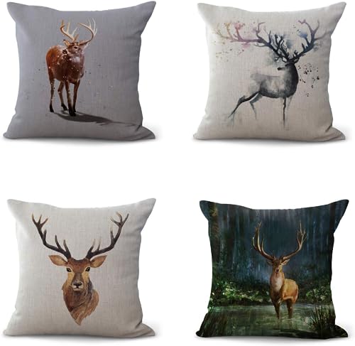 Acptxvh 4 Stück Kissenbezug,hirschgeweih deko Kreative Kunst kissenhülle herbst Kissenbezug 45 x 45 cm deer decoration Acptxvh 4 Stück Kissenbezug,hirschgeweih deko Kreative Kunst kissenhülle herbst Kissenbezug 45 x 45 cm deer decoration von Acptxvh