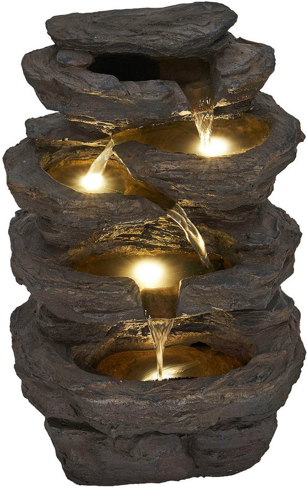 AcquaArte Gartenbrunnen Wasserfall Wasserspiel MIRAS, Komplettset mit LED-Beleuchtung, Pumpe und Anschlussmaterial von AcquaArte