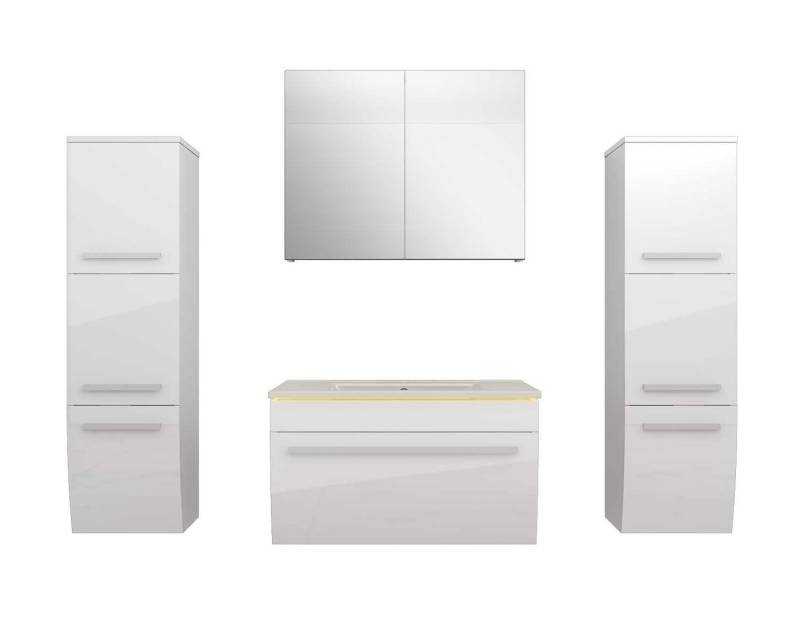 AcquaVapore Badmöbel-Set Badmöbel Set Gently 3 V2-L Weiß Waschtisch 70 cm 5W LED / Energiebox, (inklusive Duschwanne), Integrierte Lampe, Integrierte Steckdose, Spiegel, Höhenverstellbar, L von AcquaVapore