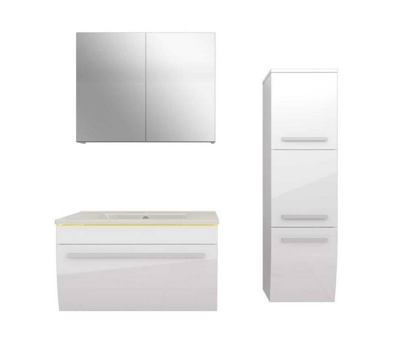 AcquaVapore Badmöbel-Set Badmöbel Set Gently 3 V2-R Weiß/Grau Badspiegel Waschtisch 70 cm von AcquaVapore