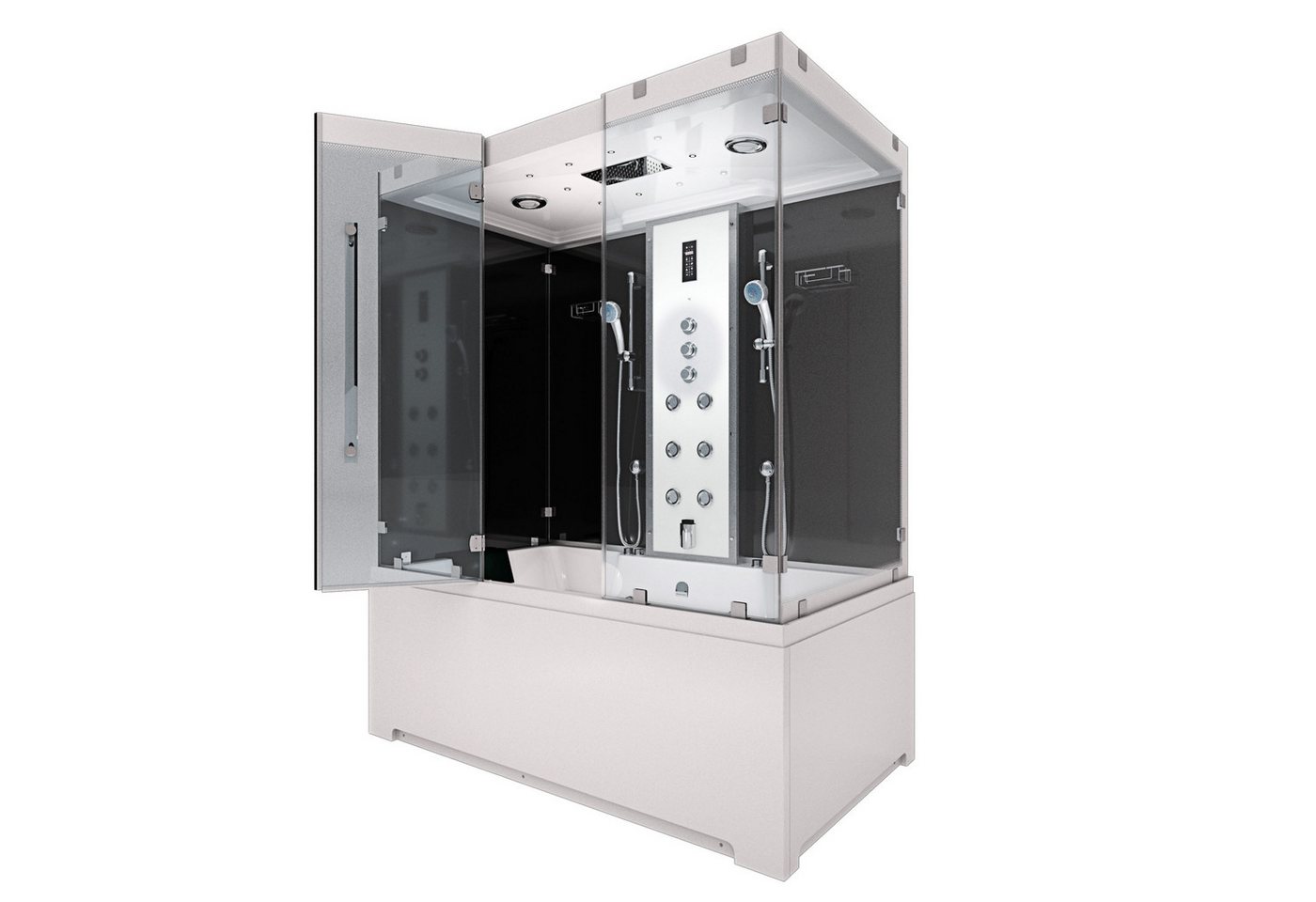 AcquaVapore Grossraumdusche Badewanne Dusche K80-SW-TH-A-ALL Duschtempel, Sicherheitsglas ESG, Rutschsicher, Schnelle Reinigung, Nackenstütze, Überlauf Abfluss von AcquaVapore