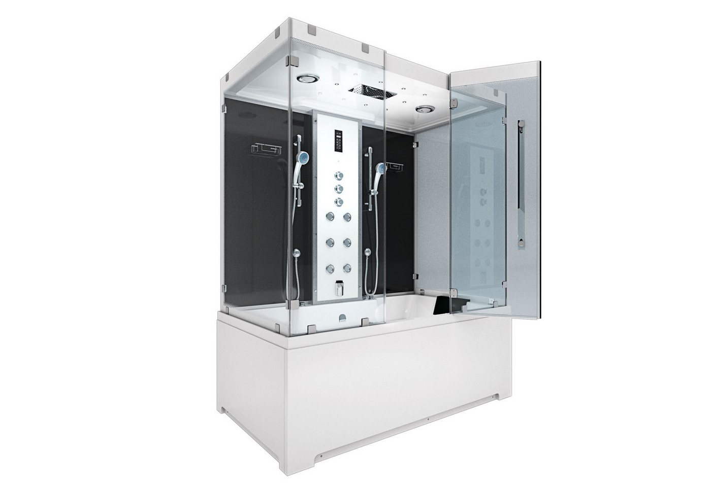 AcquaVapore Grossraumdusche Badewanne Dusche K80-SW-TH-B-ALL Duschtempel, Sicherheitsglas ESG, Rutschsicher, Schnelle Reinigung, Nackenstütze, Überlauf Abfluss von AcquaVapore