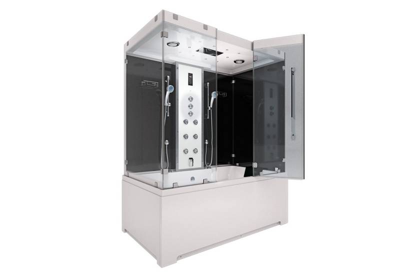 AcquaVapore Grossraumdusche Badewanne Dusche K80-SW-TH-C-ALL Duschtempel, Sicherheitsglas ESG, Rutschsicher, Schnelle Reinigung, Nackenstütze, Überlauf Abfluss von AcquaVapore