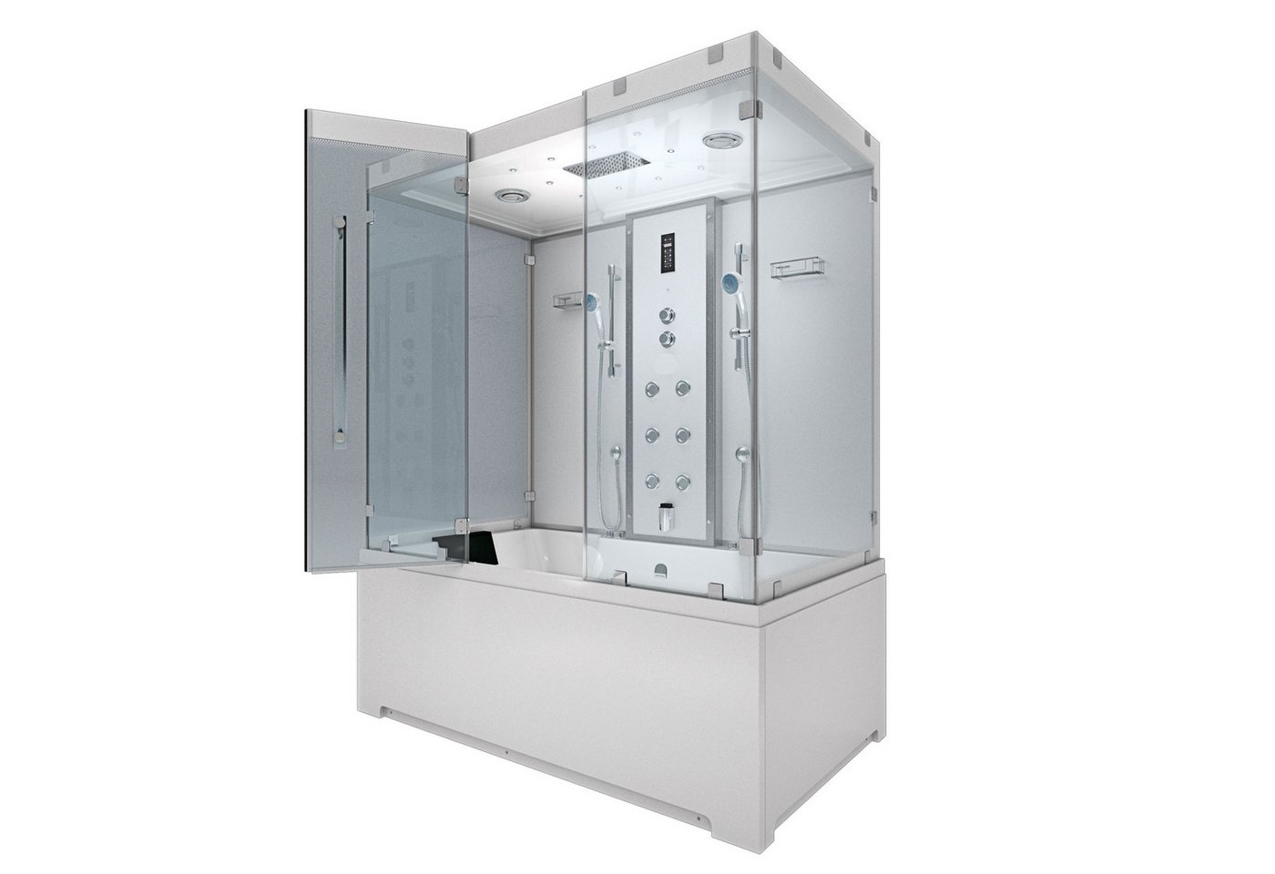 AcquaVapore Grossraumdusche Badewanne Dusche K80-WS-EH-A-ALL Duschtempel, Sicherheitsglas ESG, Rutschsicher, Schnelle Reinigung, Nackenstütze, Überlauf Abfluss von AcquaVapore