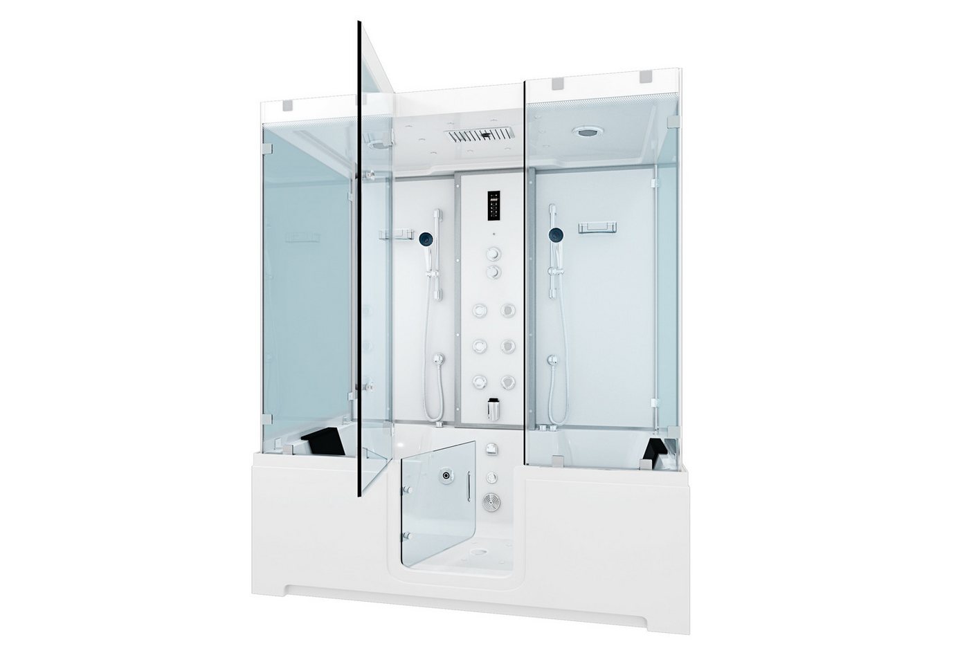 AcquaVapore Grossraumdusche Kombination Badewanne Dusche K808-WS-EH-B-ALL Duschtempel, Sicherheitsglas ESG, Rutschsicher, Schnelle Reinigung, Nackenstütze, Überlauf Abfluss von AcquaVapore