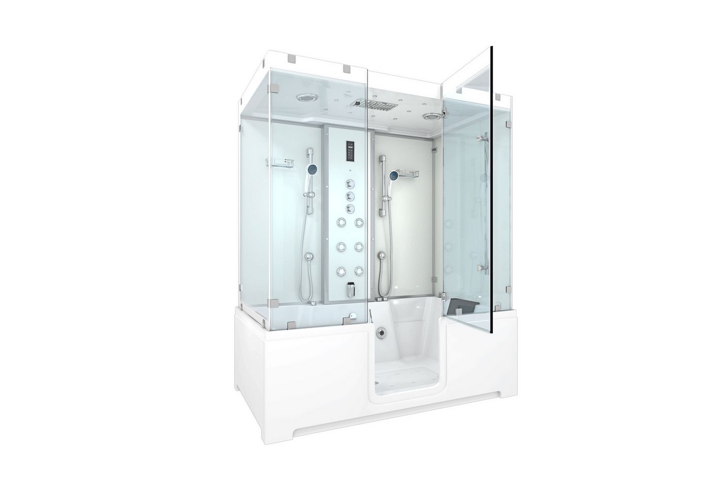 AcquaVapore Grossraumdusche Kombination Badewanne Dusche K88-WS-TH-C-ALL Duschtempel, Sicherheitsglas ESG, Rutschsicher, Schnelle Reinigung, Nackenstütze, Überlauf Abfluss von AcquaVapore