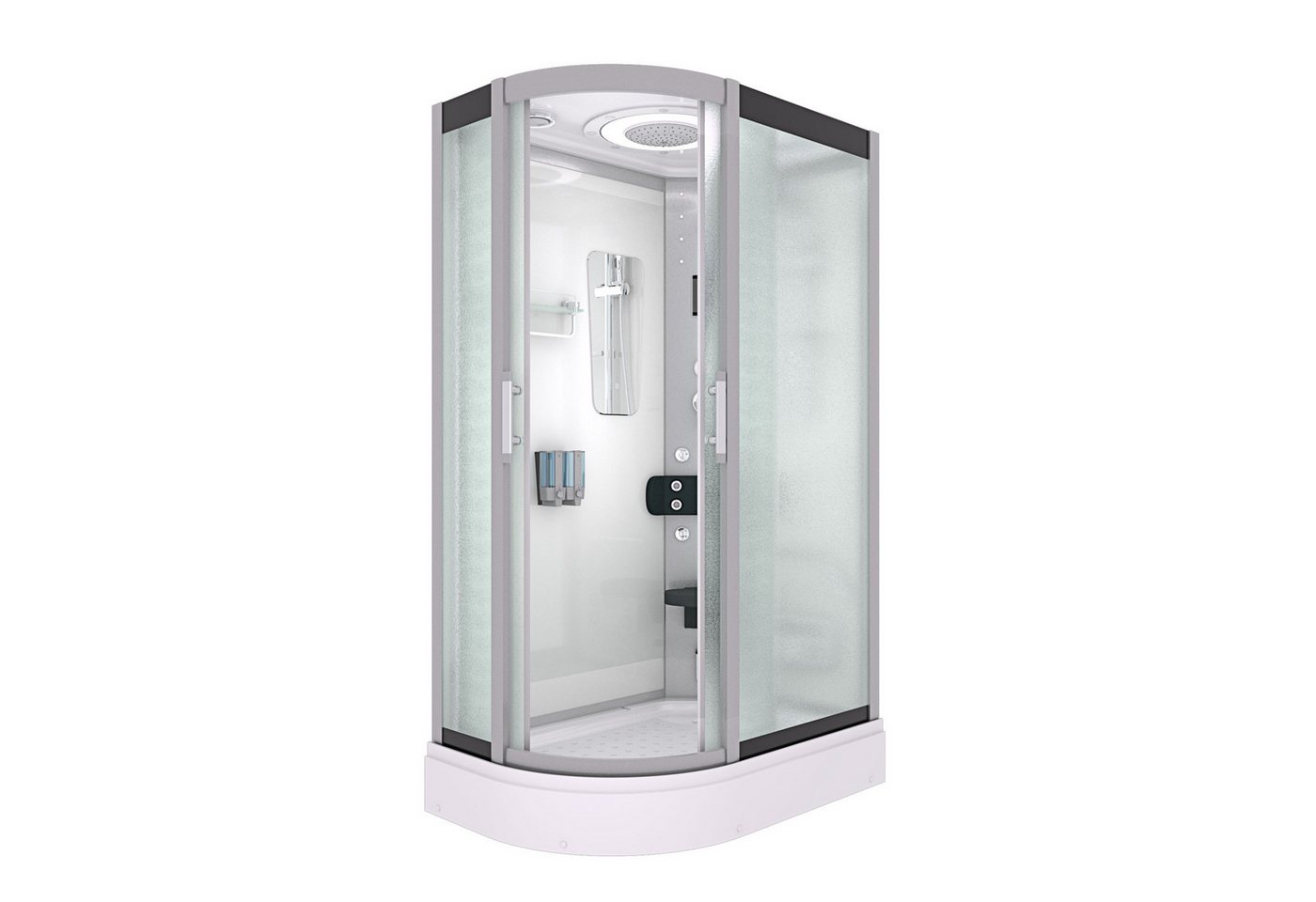 AcquaVapore Komplettdusche Dusche Duschkabine D60-70M0L Weiß 120x80, Sicherheitsglas ESG, inklusive Duschwanne, Höhenverstellbar, Mit Bauanleitung, Mit Beleuchtung, Mit Spiegel, Gehä von AcquaVapore