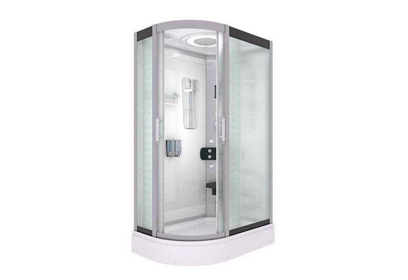 AcquaVapore Komplettdusche Dusche Duschkabine D60-70M0L Weiß 120x80, Sicherheitsglas ESG, inklusive Duschwanne, Höhenverstellbar, Mit Bauanleitung, Mit Beleuchtung, Mit Spiegel, Gehä von AcquaVapore