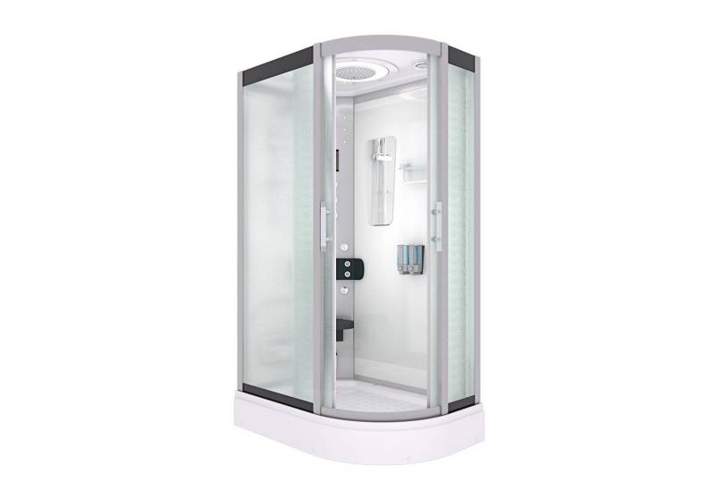 AcquaVapore Komplettdusche Dusche Duschkabine D60-70M1R Weiß 80x120, Sicherheitsglas ESG, inklusive Duschwanne, Höhenverstellbar, Mit Bauanleitung, Mit Beleuchtung, Mit Spiegel, Gehä von AcquaVapore