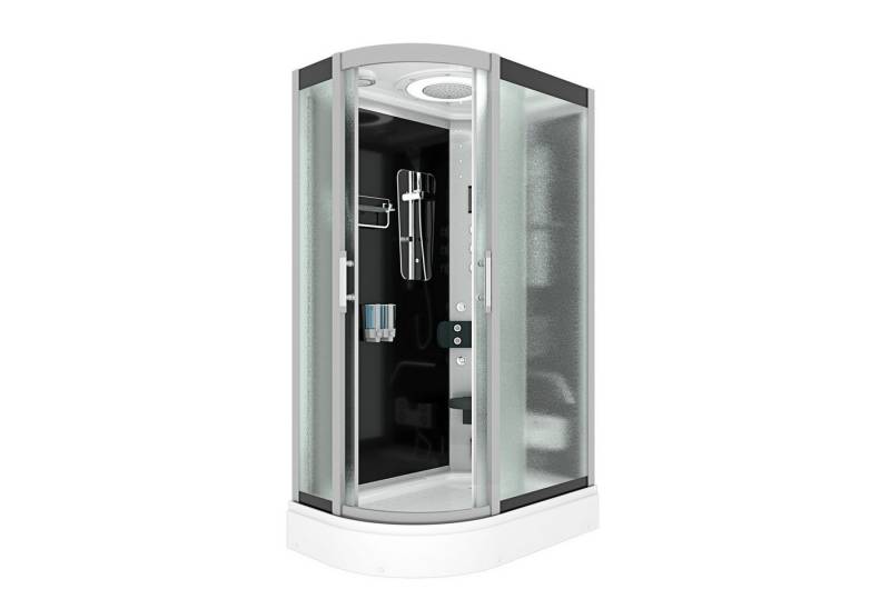 AcquaVapore Komplettdusche Dusche Duschkabine D60-73M1L Schwarz 120x80, Sicherheitsglas ESG, inklusive Duschwanne, Höhenverstellbar, Mit Bauanleitung, Mit Beleuchtung, Mit Spiegel, Gehä von AcquaVapore