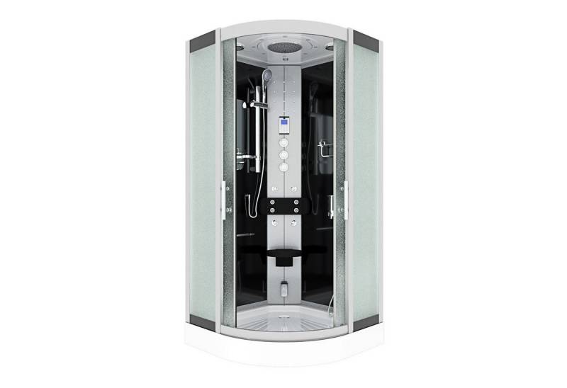 AcquaVapore Komplettdusche Duschkabine Dusche D46-03M1 Schwarz 80x80, Sicherheitsglas ESG, inklusive Duschwanne, Höhenverstellbar, Mit Bauanleitung, Mit Beleuchtung, Mit Spiegel, Gehä von AcquaVapore
