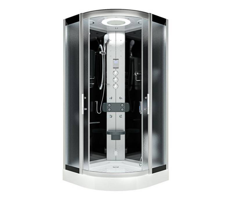 AcquaVapore Komplettdusche Duschkabine Dusche D46-23M1 Schwarz 100x100, Sicherheitsglas ESG, inklusive Duschwanne, Höhenverstellbar, Mit Bauanleitung, Mit Beleuchtung, Mit Spiegel, Gehä von AcquaVapore