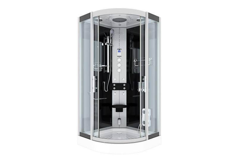 AcquaVapore Komplettdusche Duschkabine Dusche D46-23T1 Schwarz 100x100, Sicherheitsglas ESG, inklusive Duschwanne, Höhenverstellbar, Mit Bauanleitung, Mit Beleuchtung, Mit Spiegel, Gehä von AcquaVapore