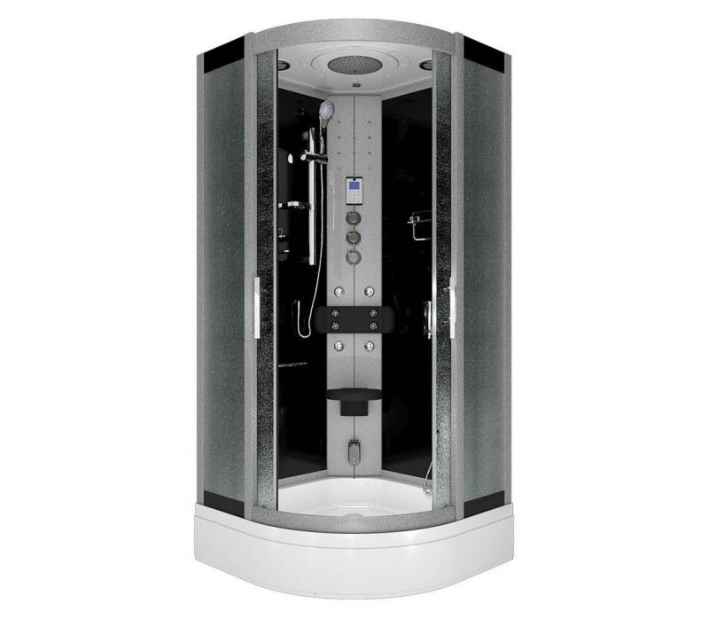 AcquaVapore Komplettdusche Duschkabine Dusche D46-53M1 Schwarz 90x90, Sicherheitsglas ESG, inklusive Duschwanne, Höhenverstellbar, Mit Bauanleitung, Mit Beleuchtung, Mit Spiegel, Gehä von AcquaVapore