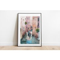 Original Aquarell Venedig, Venedig Gondelbild, Italien Stadtbild Gemälde, Ansicht Wand Dekor, Gondel Reise Souvenir von AcquerelliAM