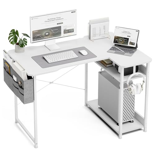 Acrolix Kleiner L-förmiger Schreibtisch, 100 x 70 cm, Eck-Gaming-Schreibtisch mit Aufbewahrungstasche, Computertisch, Schreibarbeitsplatz mit wendbaren großen Ablagen für Arbeitszimmer, Spielen von Acrolix