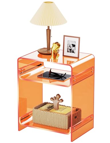 Acryl Beistelltisch Nachttisch Acryltisch, Plattenspieler Tisch mit Ablage, bodentisch Nachtkommode (Orange, 30×40×50 cm) von Acrylicolor