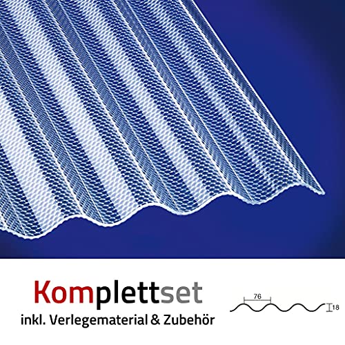 Terrassendach Terrassenüberdachung Carport Komplettset Acrylglas Sinus 76/18 3mm Wabenstruktur Farblos Profilplatten Tiefe:2000mm|Breite:6925mm von Acrylshop24