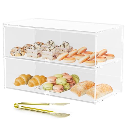 Acryvic Gebäckvitrine für kommerzielle Arbeitsplatte, Acryl-Bäckerei-Vitrine, Aufbewahrungsbox für Dessert, Donut-Brot, Kuchen, Cupcakes, Bagels, Kekse (2-stöckige Vitrine) von Acryvic