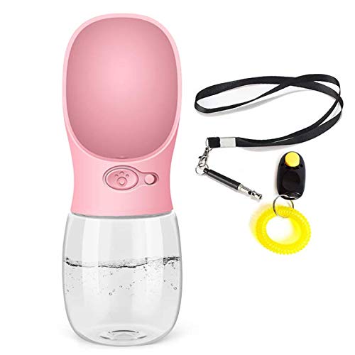 AcserGery Hunde Wasserflasche, 350ml BPA Hund Trinkflasche mit Senden Pfeife und Hundetrainer (Pink) von AcserGery