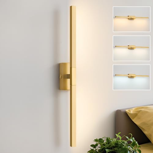 Actask Gold Wandleuchte LED Wandleuchtung 360° einstellbare Beleuchtung 60CM 3CCT 10W 750Lumen Wasserdicht IP44 Quadratische Moderne Badleuchte Bilderlampe für Badezimmer Wohnzimmer Esszimmer von Actask