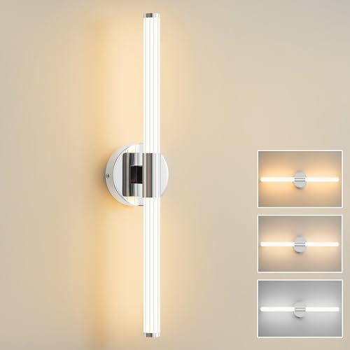 Actask LED Wandleuchte 360° Wandbeleuchtung Innen Wandlampe Wasserdicht IP44 57cm 8W 800Lumen 3CCT Einstellbar 3000K 4000K 6000K Badleuchte Bilderlampe Für Wohnzimmer Badzimmer Schlafzimmer - Chrom von Actask