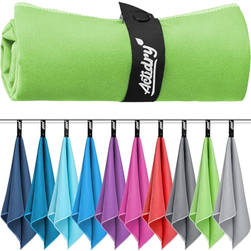 Actidry Mikrofaser Handtuch - XL/L/M Handtücher - 10 Farben Bunt&Dunkel - leicht schnelltrockend hochsaugfähig - Microfaser Sporthandtuch Fitnesstuch Wandern Camping - M 70 x 140 cm - Apfel-Grün von Actidry