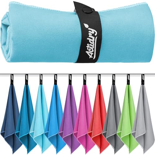 Actidry Mikrofaser Handtuch - XL/L/M Handtücher - 10 Farben Bunt&Dunkel - leicht schnelltrockend hochsaugfähig - Microfaser Sporthandtuch Fitnesstuch Wandern Camping - M 70 x 140 cm - Türkis-Blau von Actidry