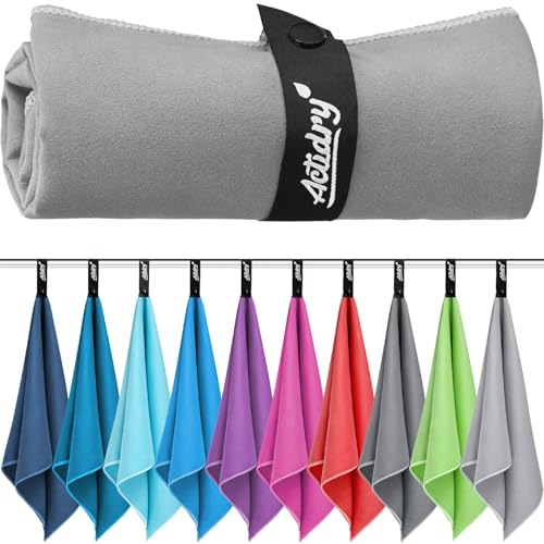 Actidry Mikrofaser Handtuch - XL/L/M Handtücher - 10 Farben Bunt&Dunkel - leicht schnelltrockend hochsaugfähig - Microfaser Strandtuch Badetuch Saunatuch extra groß - XL 100 x 200 cm - Grau von Actidry