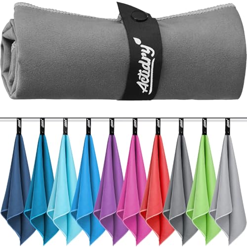 Actidry Mikrofaser Handtuch - XL/L/M Handtücher - 10 Farben Bunt&Dunkel - leicht schnelltrockend hochsaugfähig - Microfaser Strandtuch Badetuch Saunatuch groß - L 90 x 180 cm - Dunkel-Grau von Actidry