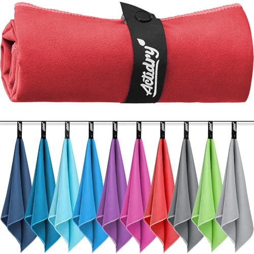 Actidry Mikrofaser Handtücher 2er Set 80x160 & 40x80 cm - Rot - Sporthandtuch Kinder Wandern Camping | leicht schnelltrockend saugfähig | Handtücher in 10 Farben S M L XL Größen von Actidry