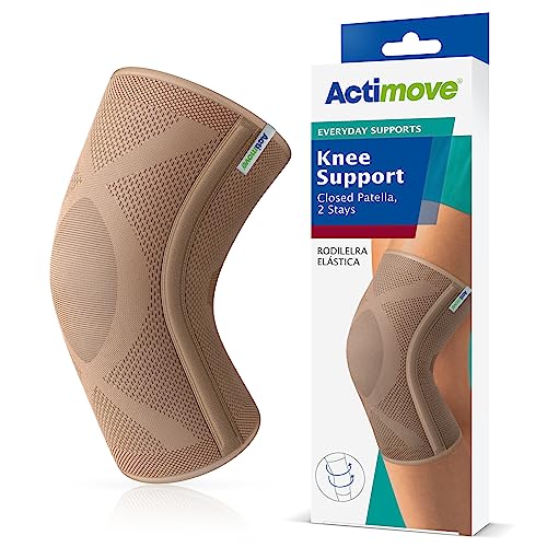 Actimove® Everyday Supports Kniebandage, geschlossene Patella, 2 Streben, feste Kompression für zusätzliche Stabilität und Unterstützung, Beige, Größe L von Actimove