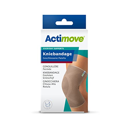 Actimove EVERYDAY SUPPORTS Kniebandage mit geschlossener Patella - feste Kompression, robust - Helix Design - bei Überlastung und chronischen Knieschmerzen - Beige, Extra Large von Actimove
