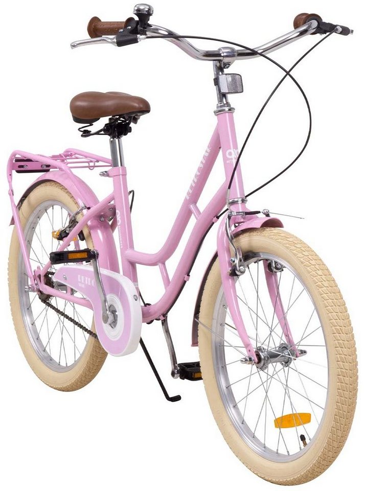 Actionbikes Motors Kinderfahrrad Mädchen Retrostar Kinder Fahrrad in Rosa, 1 Gang, ohne Schaltung, (Kinderfahrrad, Fahrrad ab 6 Jahren, Fahrrad Kinder 20 Zoll, 1-tlg., Fahrrad für Kinder, Fahrrad Mädchen, Fahrrad mit Gepäckträger), Gepäckträger, Fahrradständer, gefederter Sattel von Actionbikes Motors